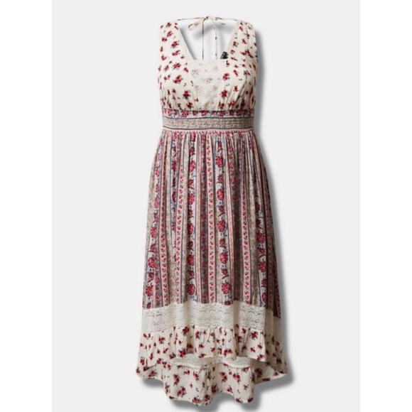 🆕 Maxi Gauze Lace Inset Hi Low Dress 3 3X 22 24 NWT Torrid New! Cream Floral - Picture 4 of 5